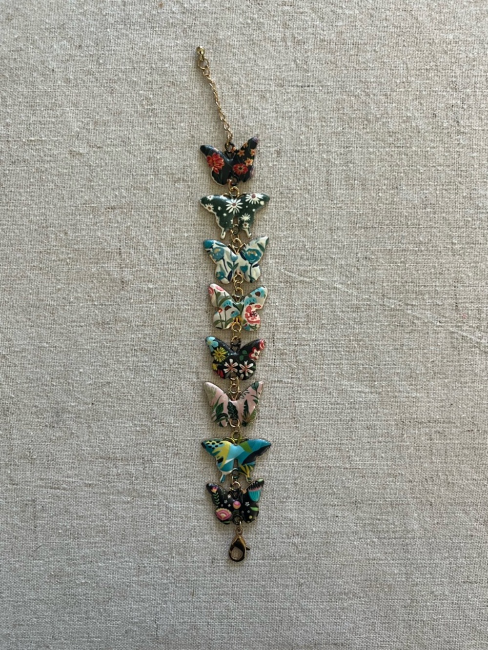 Cottagecore Enamel Butterfly Link Bracelet Gold Tone